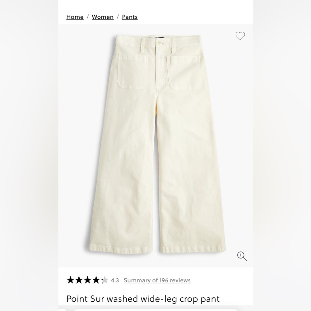 J. Crew Point Sur Washed Wide Leg Crop Pants
